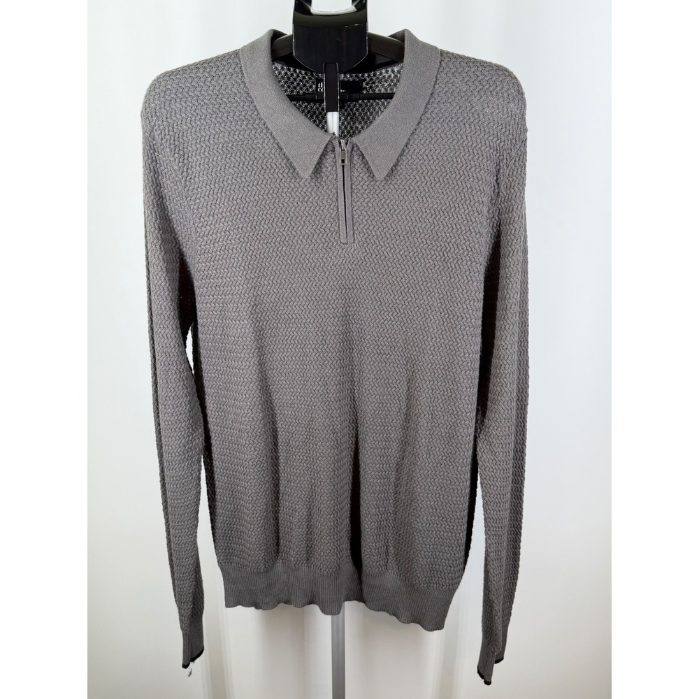 The Commons Mens Pewter Gray Cotton Cashmere Quarter Zip Polo Sweater Large NEW‎